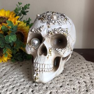 Decorative Skull with Faux Pearls and Gold Accents